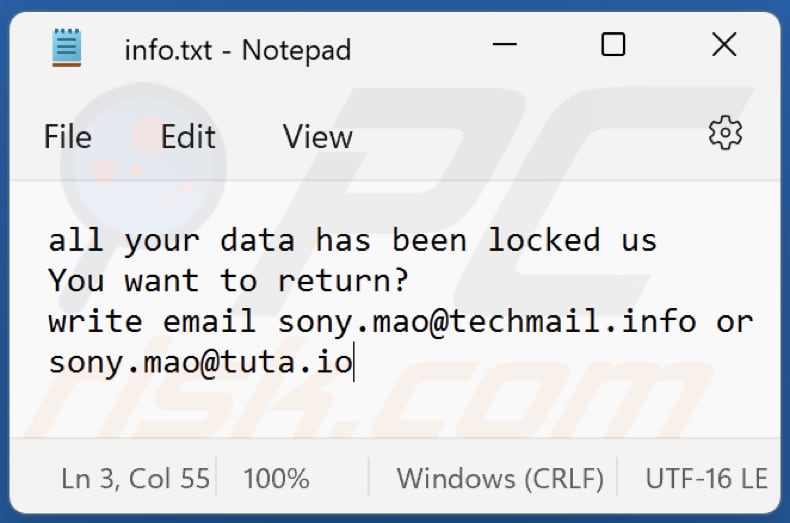 Fichier txt du rançongiciel Mao (info.txt)