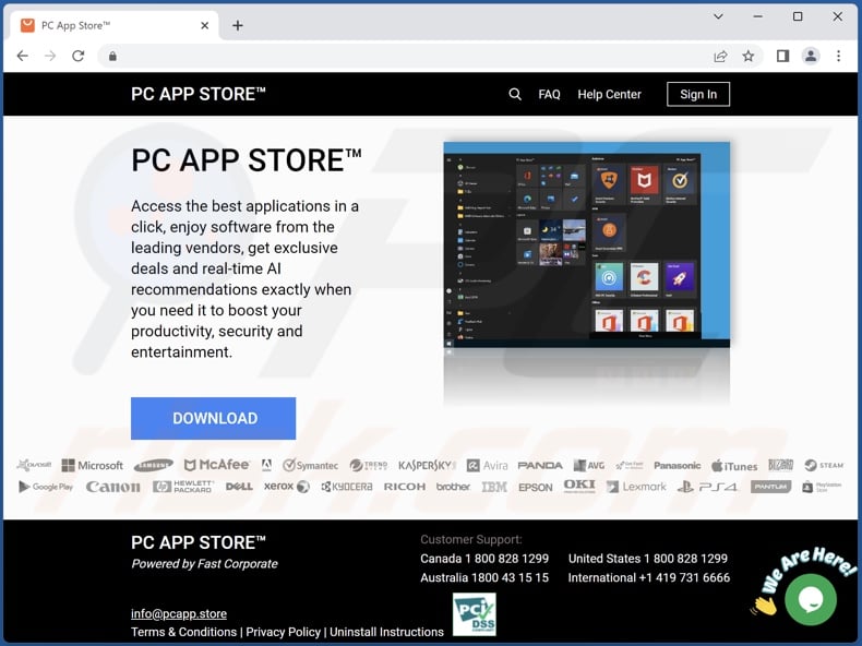 Site Web faisant la promotion du logiciel de publicité PC App Store