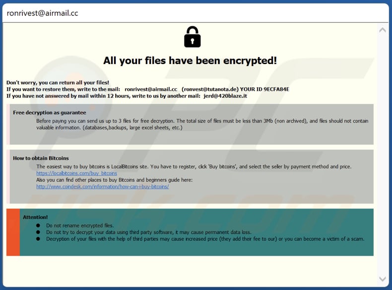 Note de rançon R0n ransomware (fenêtre pop-up)