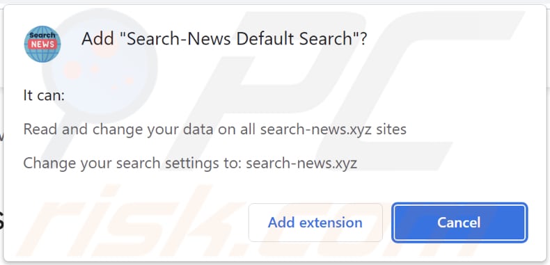 Search-News Default Search pirate de navigateur demandant des autorisations
