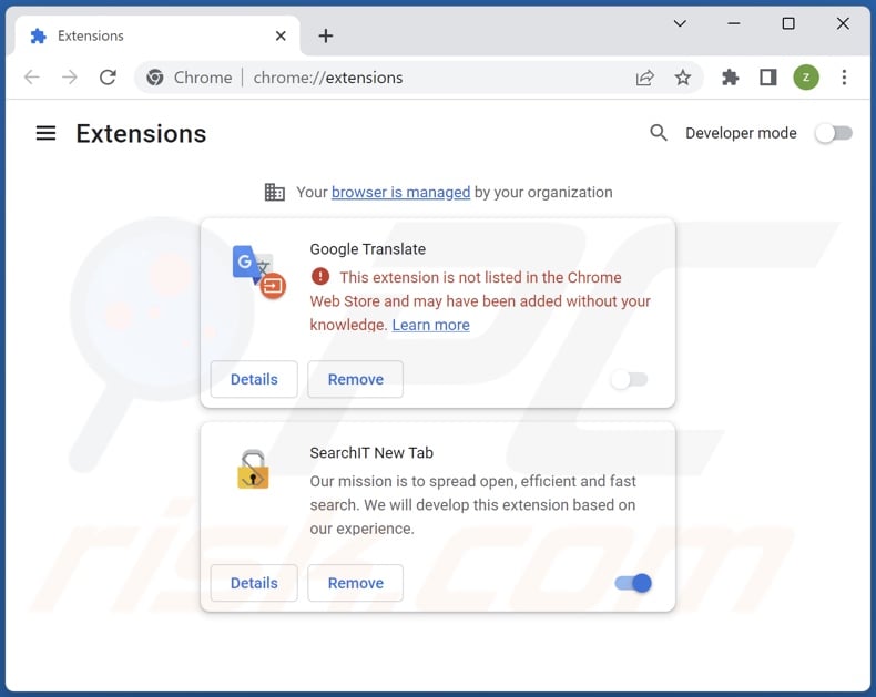 Suppression des extensions Google Chrome liées à searchresults.store