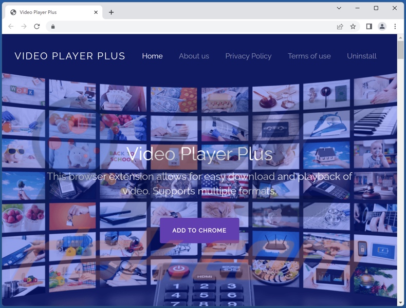 Site Web faisant la promotion du logiciel publicitaire Video Player Plus