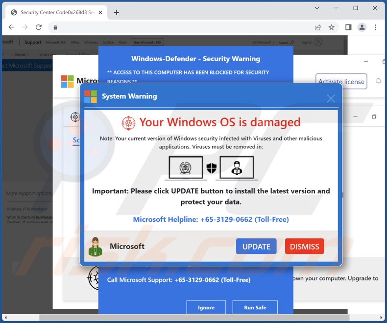 Arnaque Votre système d'exploitation Windows est endommagé