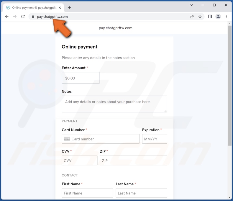Faux site de paiement ChatGPT utilisé pour le phishing