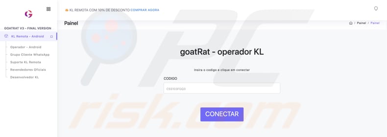 Panneau d'administration du logiciel malveillant GoatRat