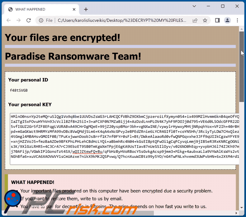 Note de rançon Honkai (Paradise) ransomware (#DECRYPT MY FILES#.html) GIF