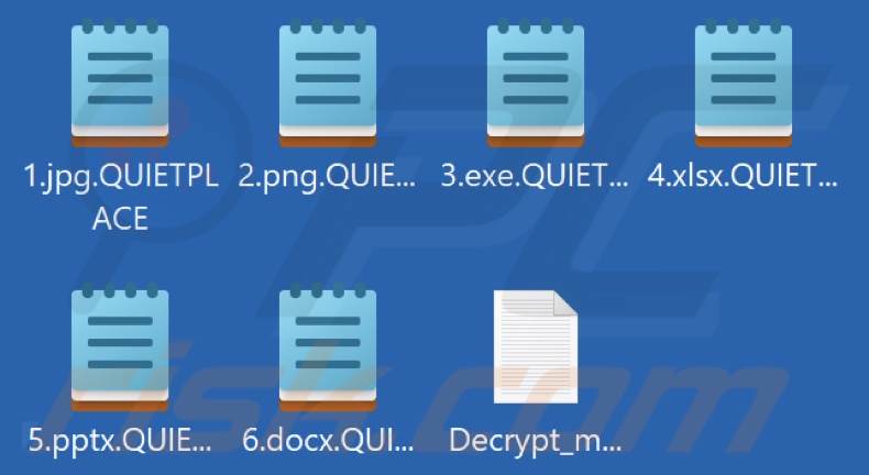 Fichiers cryptés par le rançongiciel Mimic (extension .QUIETPLACE)