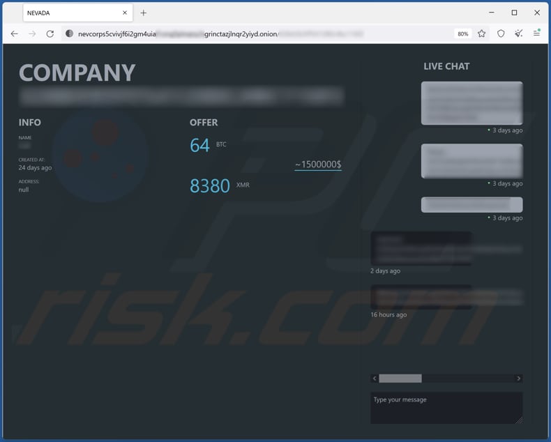 Chat en direct du rançongiciel NEVADA