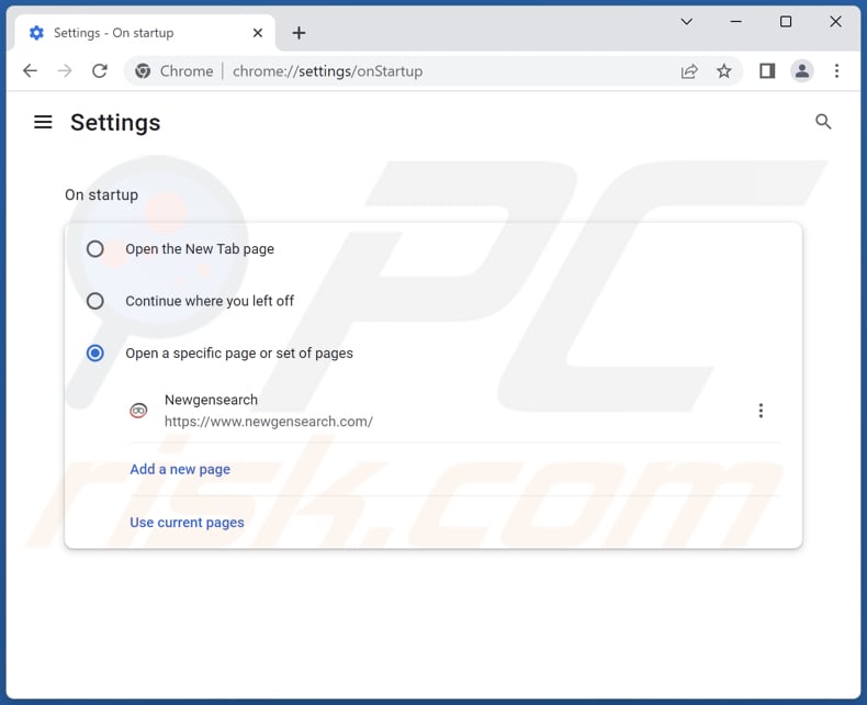 Removing newgensearch.com from Google Chrome homepage