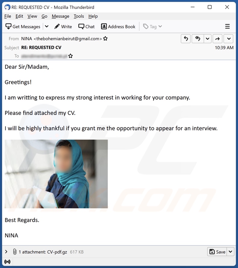 Campagne de spam par e-mail Please Find Attached My CV