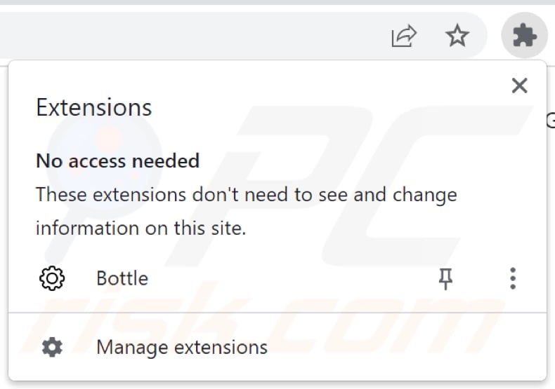 Le pirate de navigateur Bottle refuse l'accès à la liste des extensions Chrome