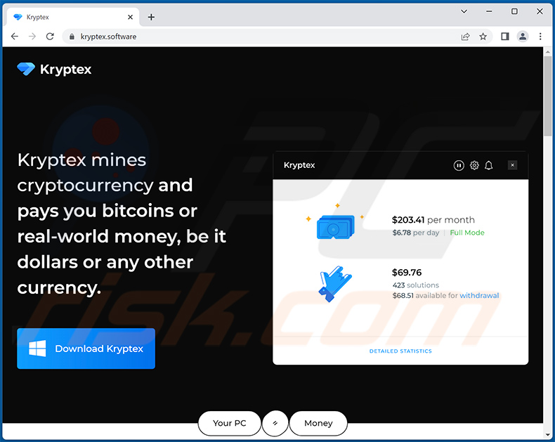 Site Web de téléchargement de Kryptex qui propage les logiciels malveillants de Creal