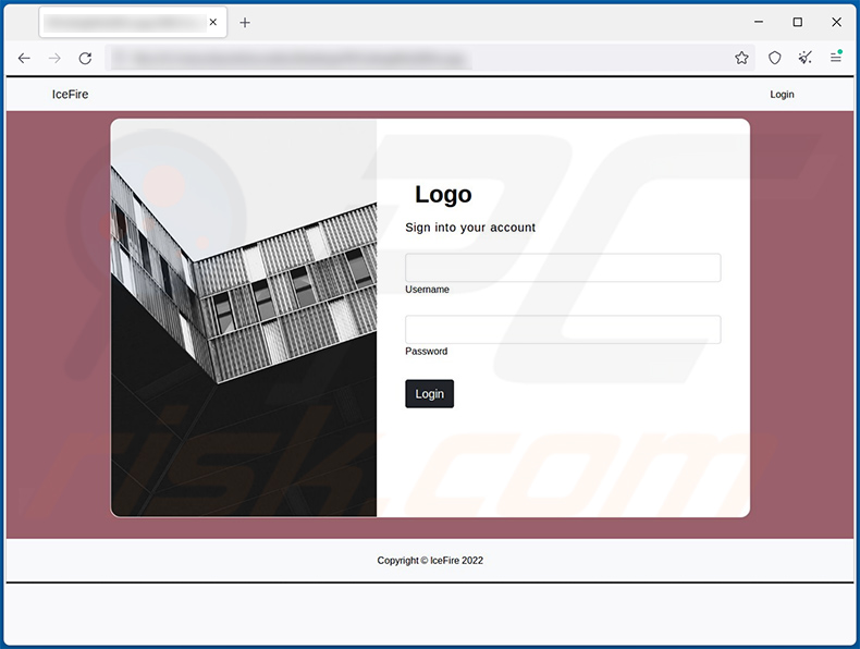 Page de connexion au site Web du rançongiciel IceFire