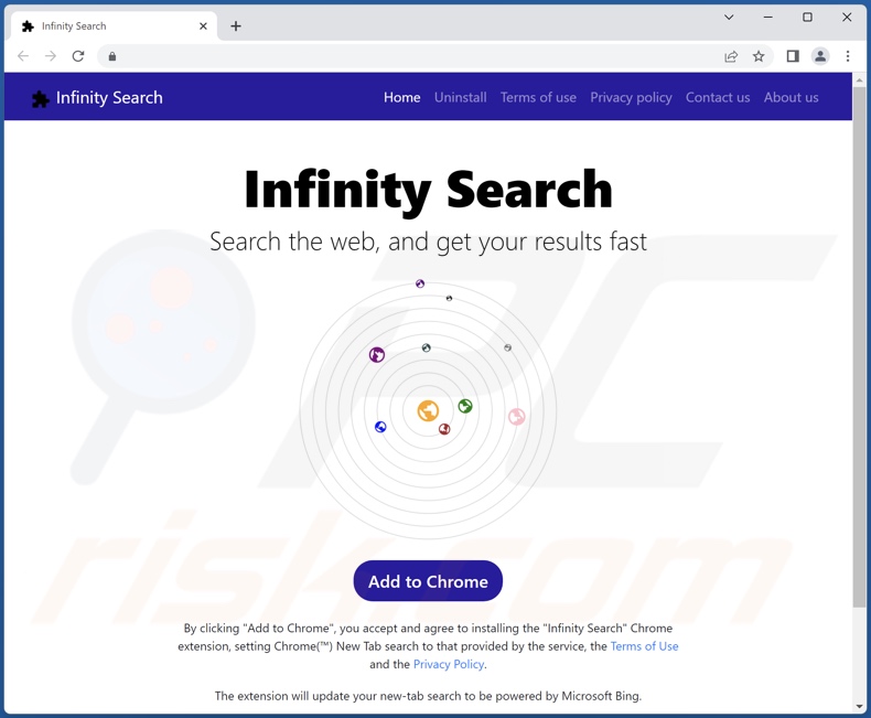 Site Web utilisé pour promouvoir le pirate de navigateur Infinity Search