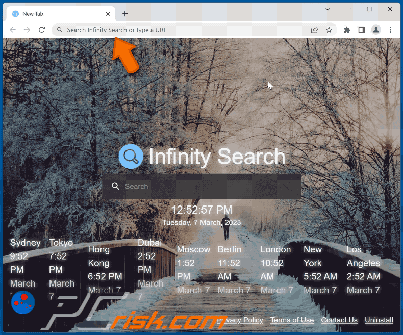 Pirate de navigateur Infinity Search redirigeant vers Bing (GIF)