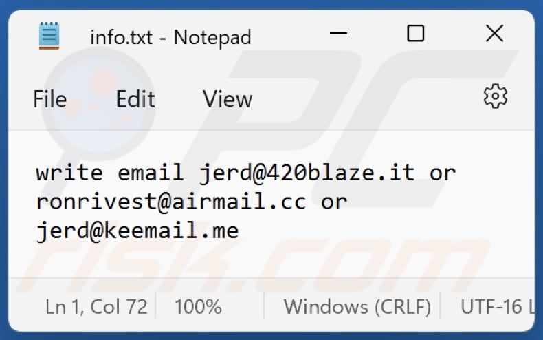 Fichier texte du rançongiciel Jerd (info.txt)
