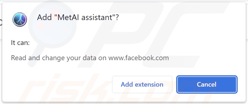 Adware assistant MetAI demandant des autorisations