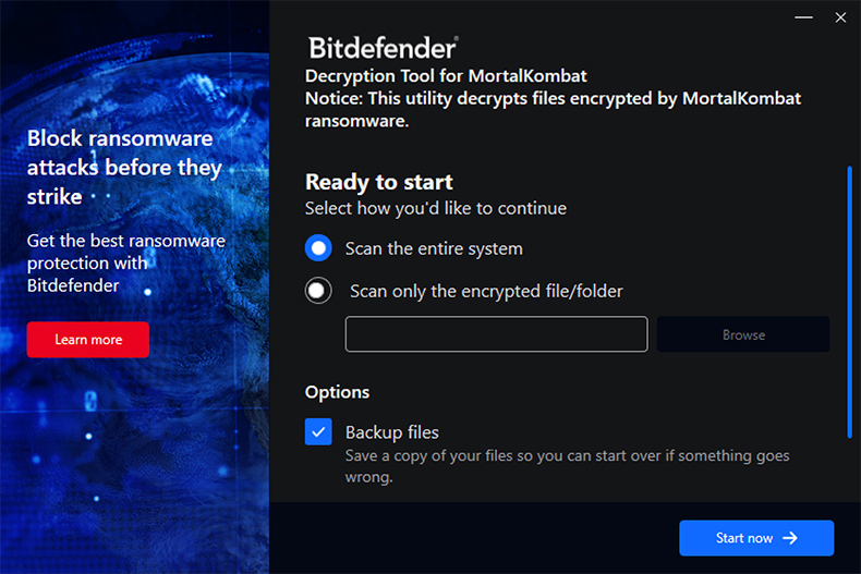 Décrypteur de rançongiciel MortalKombat par Bitdefender