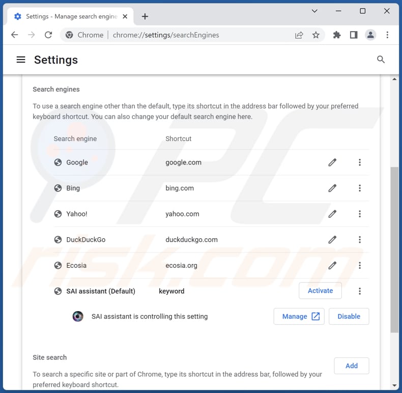 Suppression de search.extjourney.com du moteur de recherche par défaut de Google Chrome