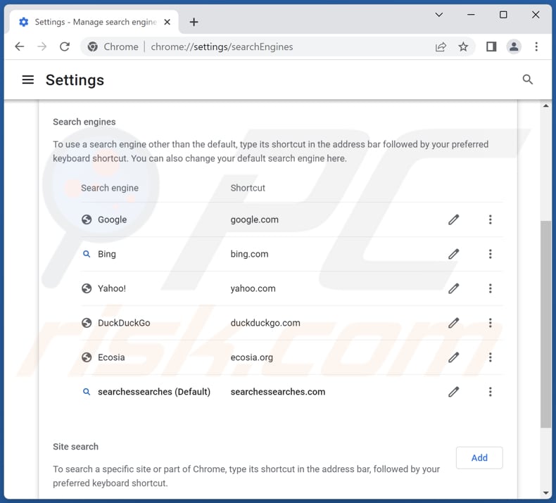 Suppression de searchsearches.com du moteur de recherche par défaut de Google Chrome