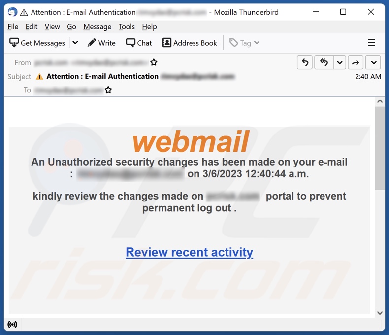 Webmail Security modifie la campagne de spam par e-mail