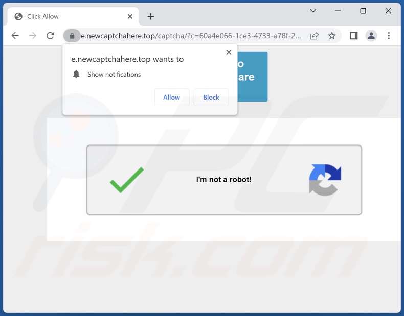 Another appearance of the newcaptchahere[.]top webpage