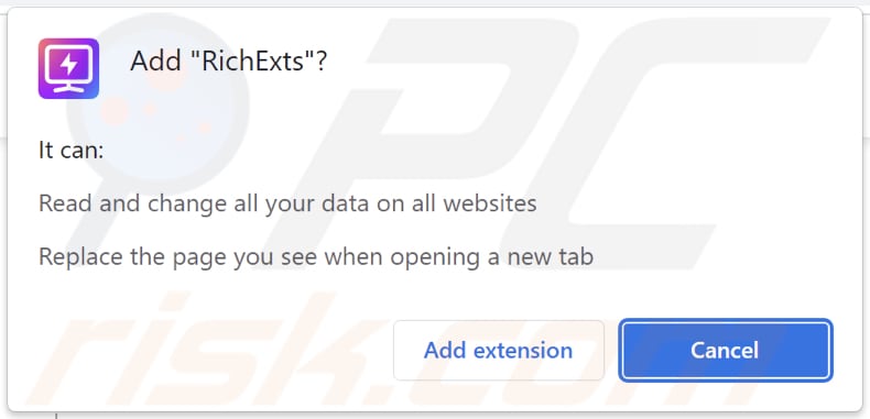 RichExts browser hijacker asking for permissions