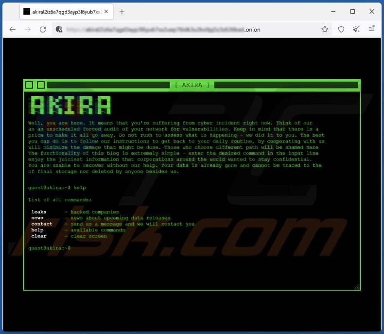 Akira ransomware page de fuite de données