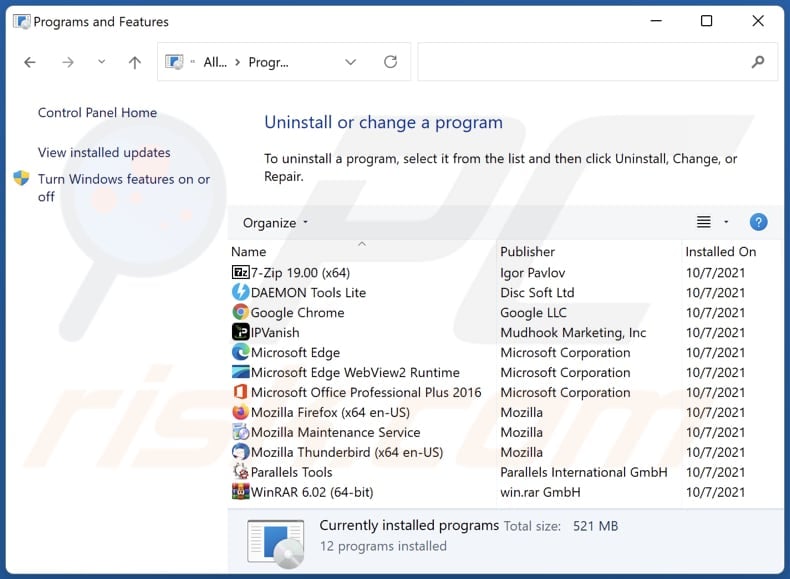 Browser Cleaner Pro adware uninstall via Control Panel