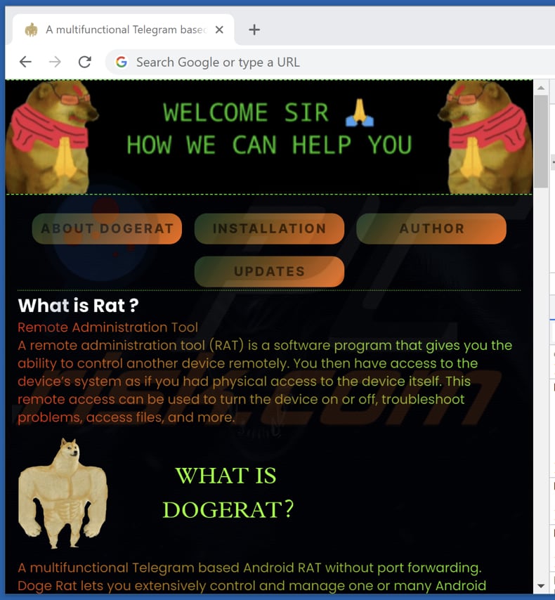 DogeRAT malware promoting website