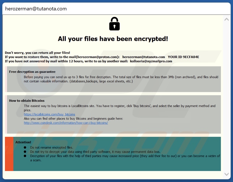 H3r ransomware ransom note (pop-up window)