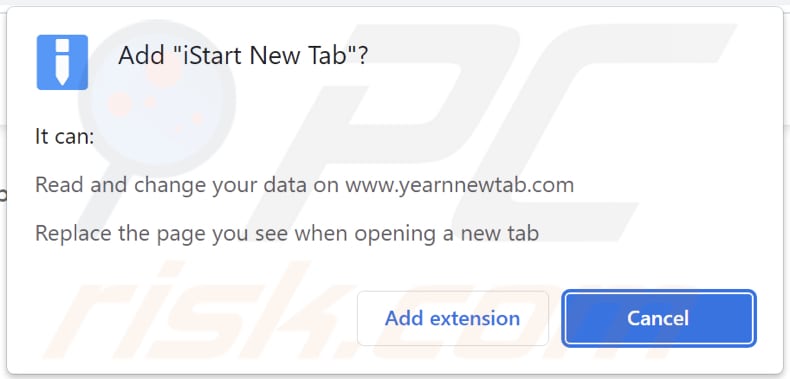 iStart New Tab browser hijacker demander des autorisations