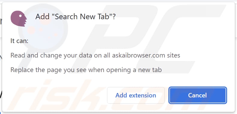 Search New Tab browser hijacker asking for permissions