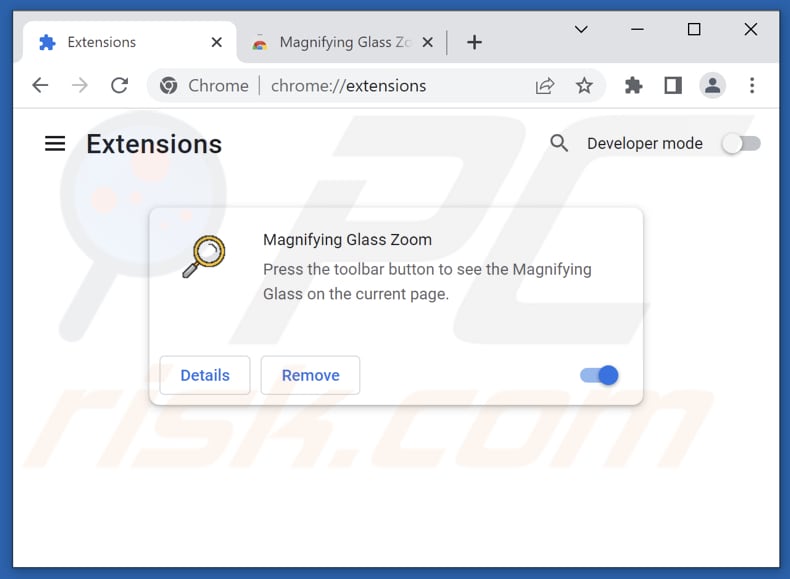 Removing Magnifying Glass Zoom adware from Google Chrome step 2