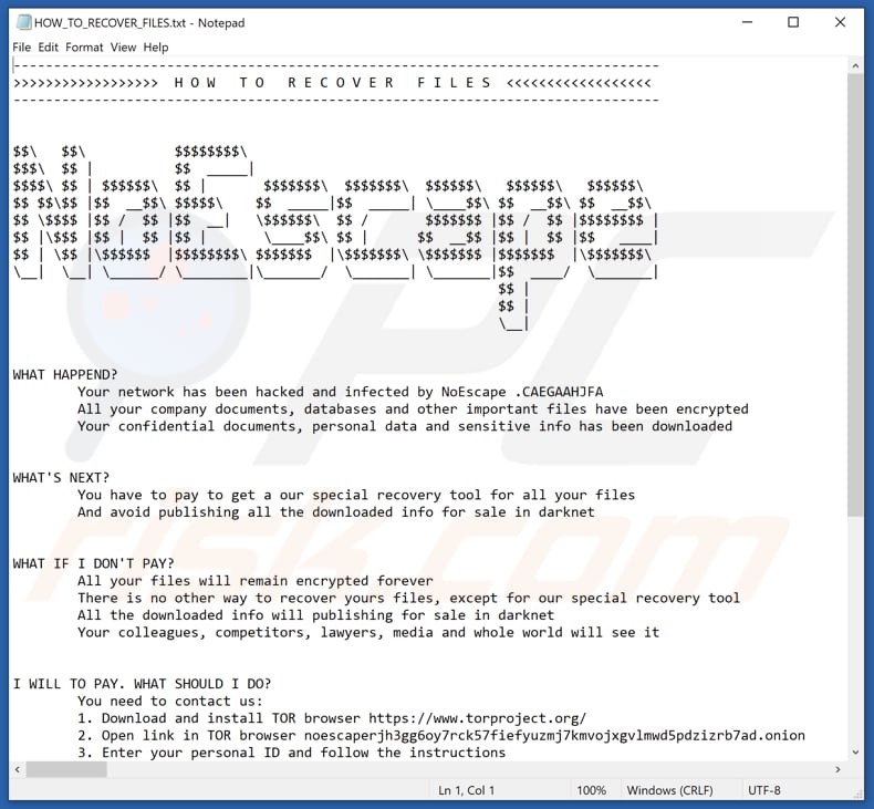 NoEscape ransomware text file (HOW_TO_RECOVER_FILES.txt)