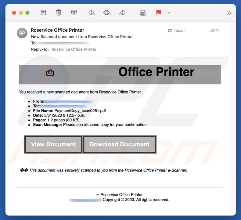 Office Printer malspam campaign