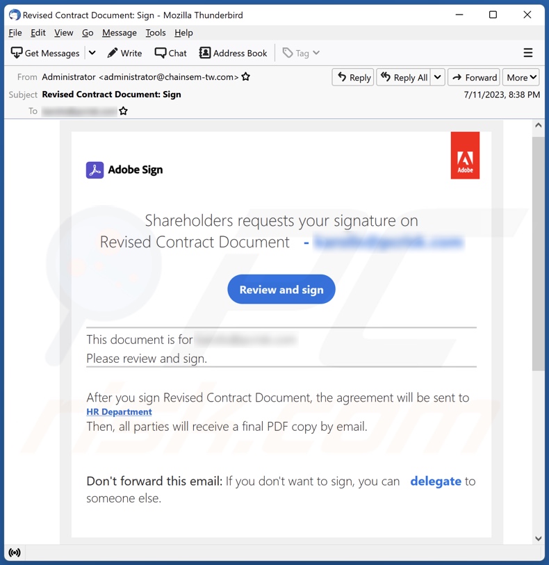 Adobe Sign email spam campaigne