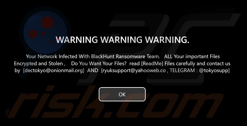 Black Hunt 2.0 ransomware écran avant la connexion