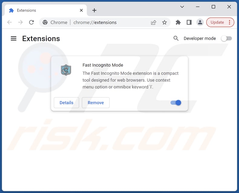 Étape de suppression du logiciel publicitaire Fast Incognito Mode de Google Chrome 2