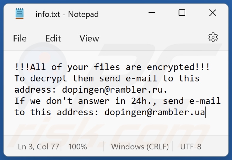 Lucky ransomware fichier texte (info.txt)
