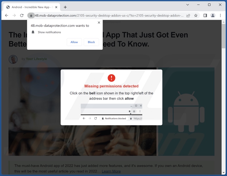 Une autre apparition de la page Web mob-dataprotection[.]com