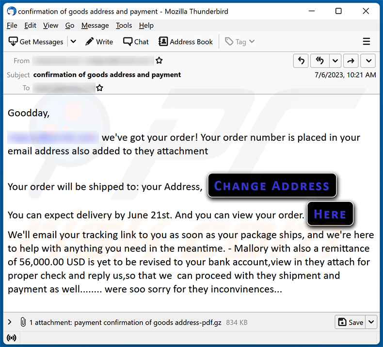 Order Information e-mail frauduleux (2023-07-07)