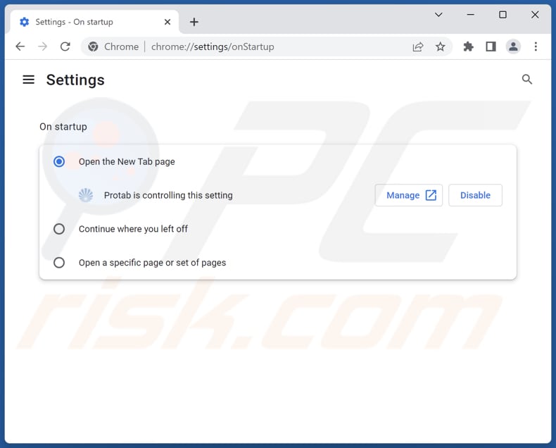 Removing search.protab.me from Google Chrome homepage