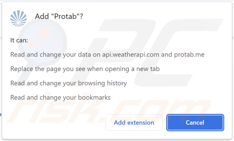 Protab browser hijacker demander des autorisations