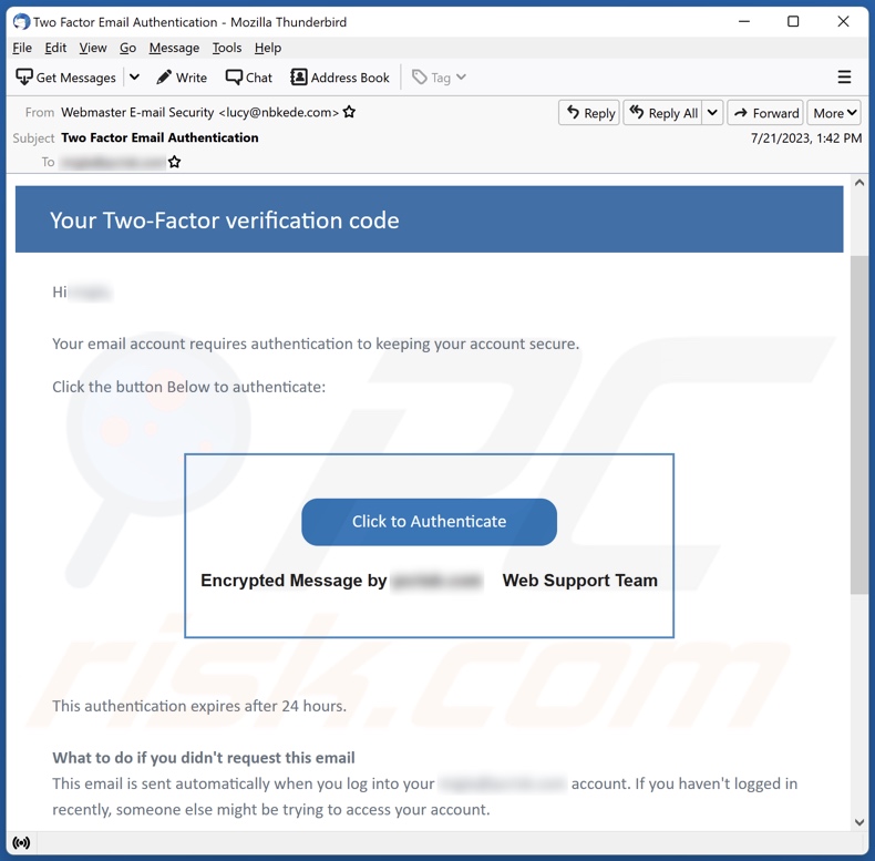 Two-Factor Verification email spam campaigne