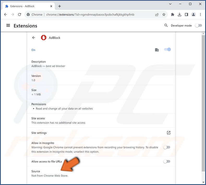 AdBlock adware extension details