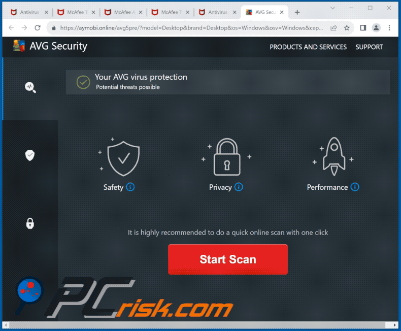 Appearance of AVG Security scam