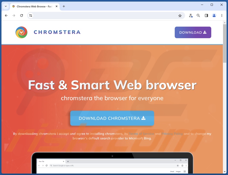 Website promoting Chromstera browser