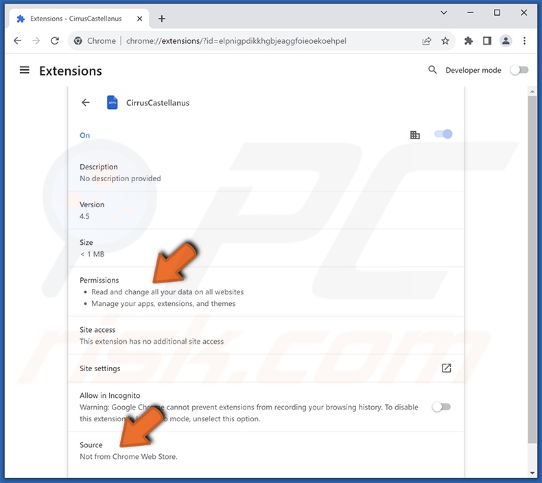 Informations détaillées sur l'extension de navigateur CirrusCastellanus