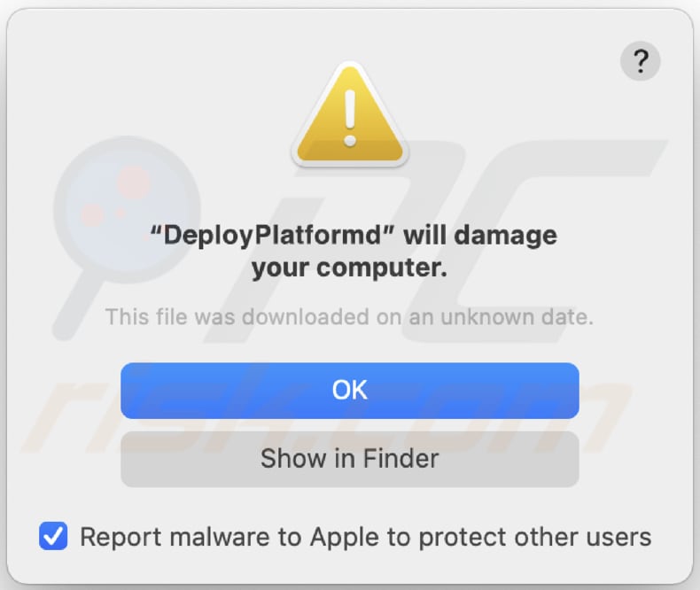 DeployPlatform Pop-up qui apparaît avant l'installation